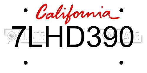 7LHD390 California License Plate