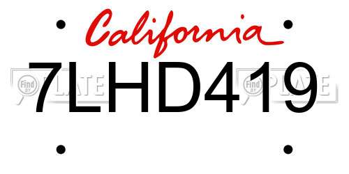7LHD419 California License Plate