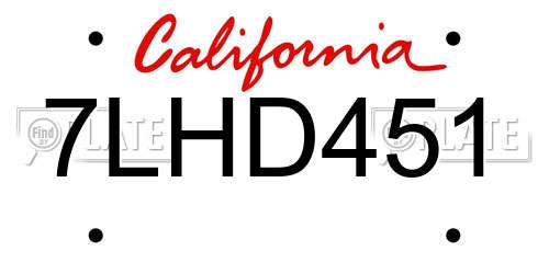 7LHD451 California License Plate
