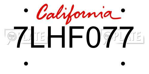 7LHF077 California License Plate