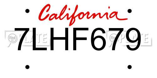 7LHF679 California License Plate