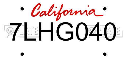 7LHG040 California License Plate