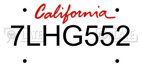 7LHG552 California License Plate