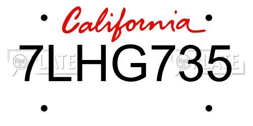 7LHG735 California License Plate
