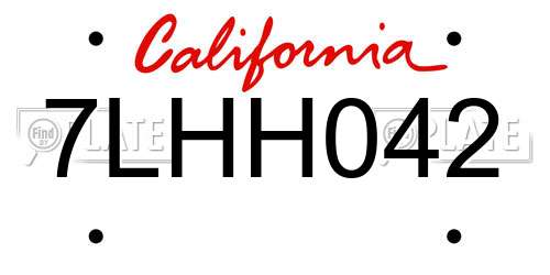 7LHH042 California License Plate