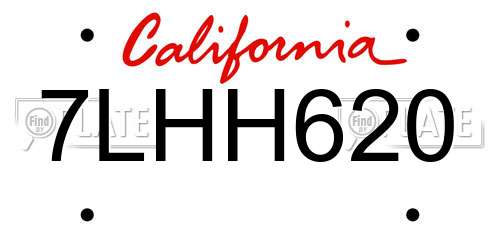 7LHH620 California License Plate