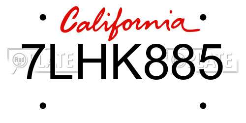 7LHK885 California License Plate