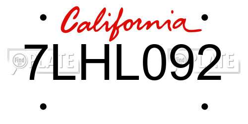 7LHL092 California License Plate