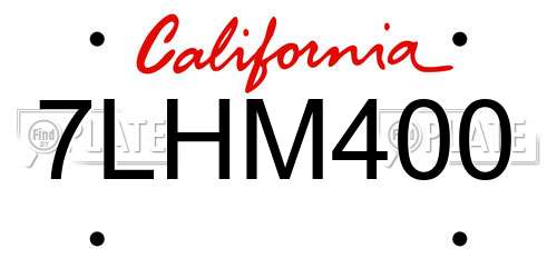 7LHM400 California License Plate