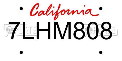 7LHM808 California License Plate