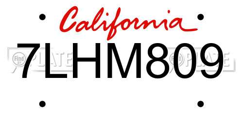 7LHM809 California License Plate