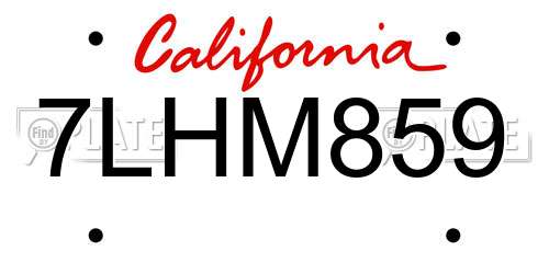 7LHM859 California License Plate