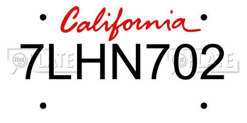 7LHN702 California License Plate