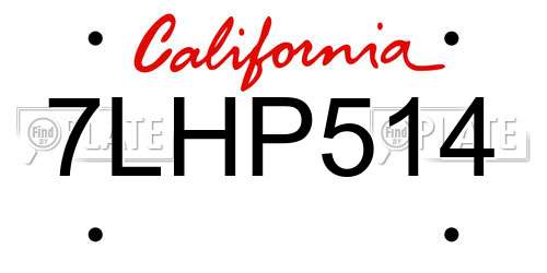 7LHP514 California License Plate