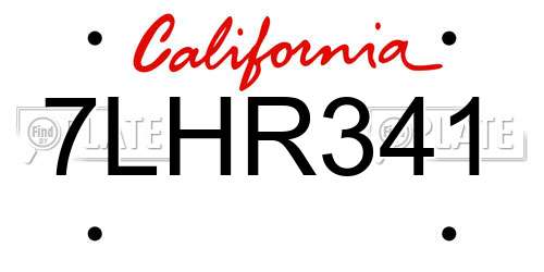 7LHR341 California License Plate