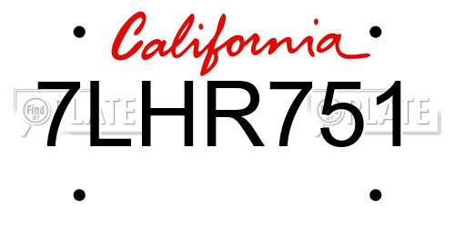 7LHR751 California License Plate