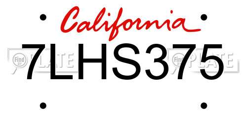 7LHS375 California License Plate