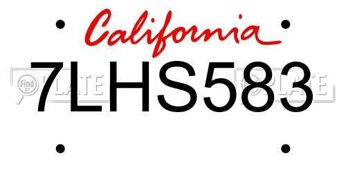 7LHS583 California License Plate