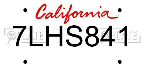 7LHS841 California License Plate