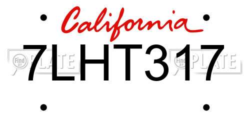 7LHT317 California License Plate
