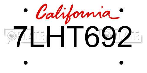7LHT692 California License Plate