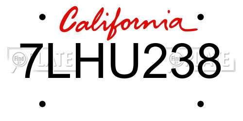 7LHU238 California License Plate