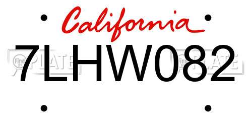 7LHW082 California License Plate