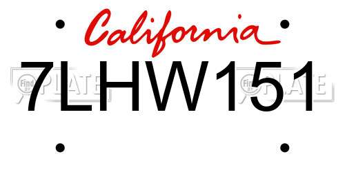 7LHW151 California License Plate
