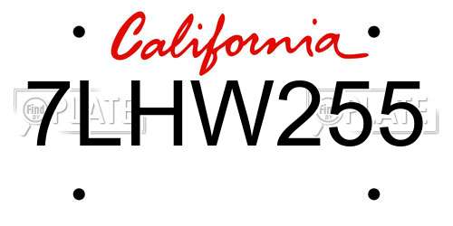 7LHW255 California License Plate