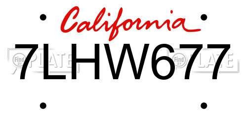 7LHW677 California License Plate