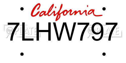7LHW797 California License Plate