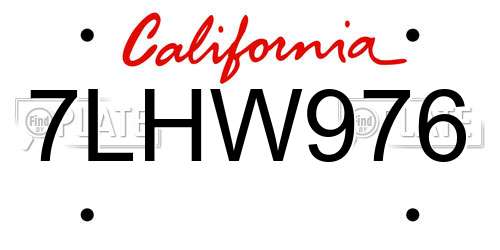 7LHW976 California License Plate