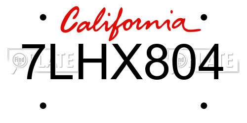 7LHX804 California License Plate