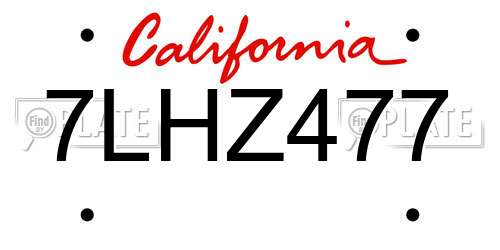 7LHZ477 California License Plate
