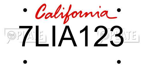 7LIA123 California License Plate