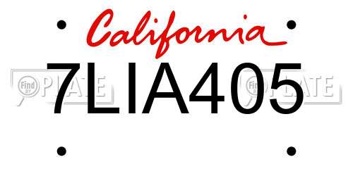 7LIA405 California License Plate