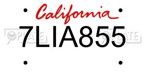 7LIA855 California License Plate