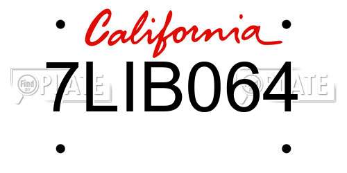 7LIB064 California License Plate