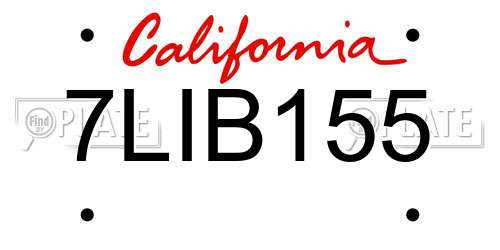 7LIB155 California License Plate