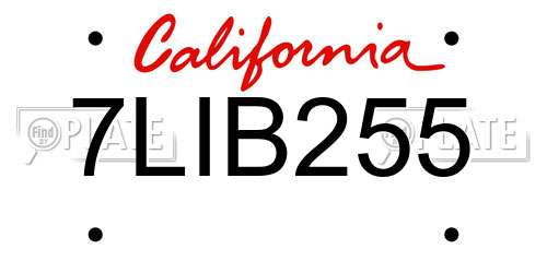 7LIB255 California License Plate