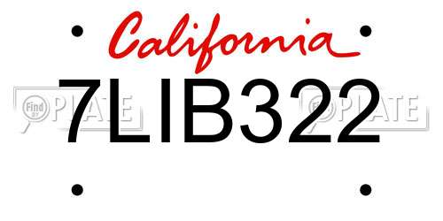 7LIB322 California License Plate