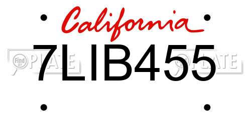 7LIB455 California License Plate