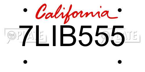 7LIB555 California License Plate