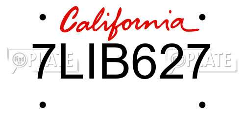 7LIB627 California License Plate