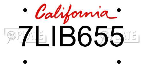 7LIB655 California License Plate