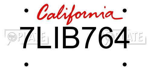 7LIB764 California License Plate