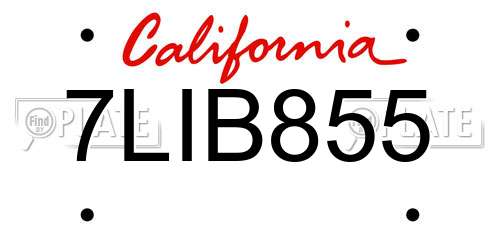 7LIB855 California License Plate