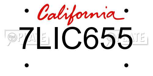 7LIC655 California License Plate