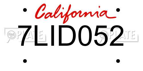 7LID052 California License Plate