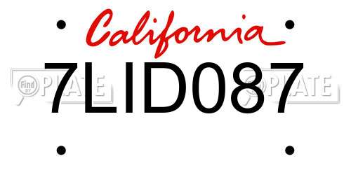 7LID087 California License Plate